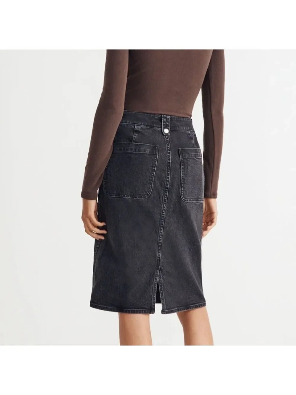 Madewell Denim High-Waisted Straight Charcoal Midi Skirt Workwear edition 30